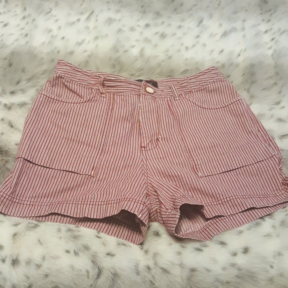 Red  and blue railroad striped cotton shorts
